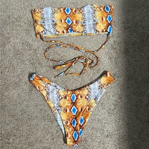 Snake Print Bandeau Bikini Set - Small
